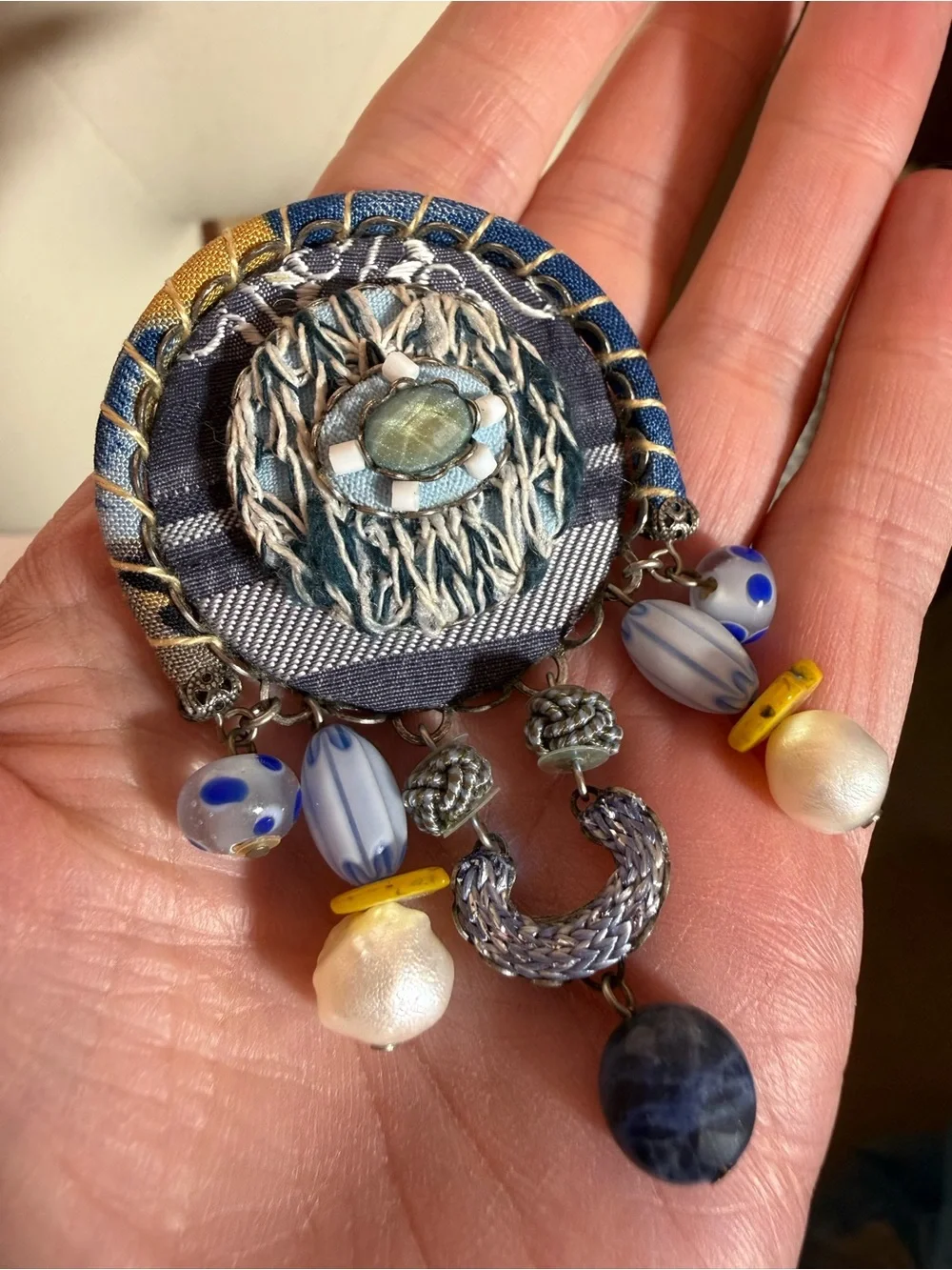 Ayala Bar artisan mixed media blue oversized brooch pendent